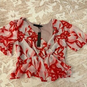 NWT Revolve House of Harlow Floral Red Sheer Blouse Size S